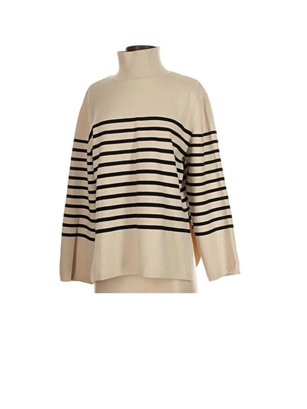 H&M szL Fine Knit Cream and Black Striped Mock Turtleneck Sweater